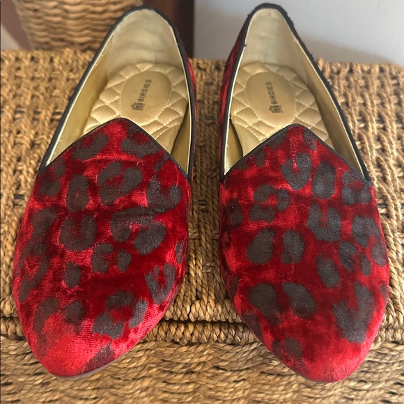 Birdies The Heron Red Black leopard print velvet quilted sole 7.5 Loafers - Picture 5 of 12